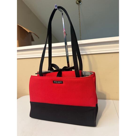 Vintage Kate Spade Bag First Edition Rare Red and Black Structured Tote Handbag - Picture 3 of 13